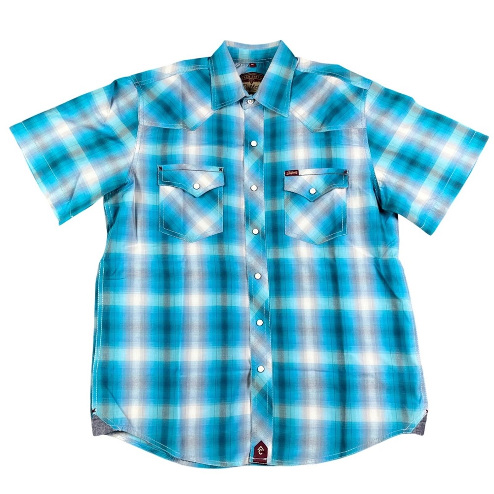 Rafter C Red Dirt Collection Mens Medium Turquoise Plaid Western Snap Shirt